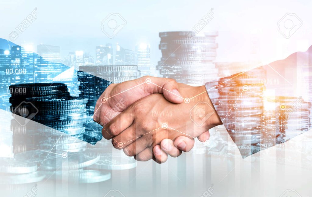 189653278 business handshake on finance prosperity and money technology asset background economy and